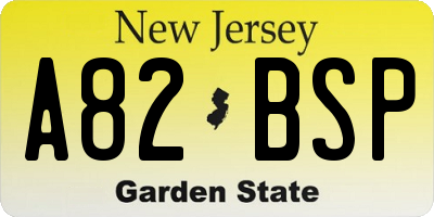 NJ license plate A82BSP