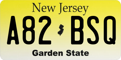 NJ license plate A82BSQ