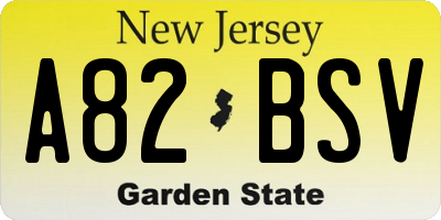 NJ license plate A82BSV