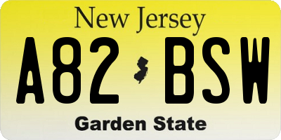 NJ license plate A82BSW