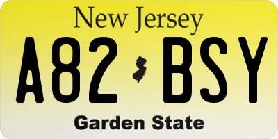 NJ license plate A82BSY