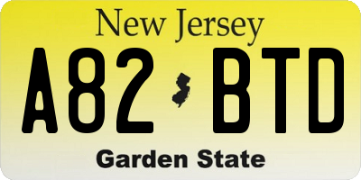 NJ license plate A82BTD