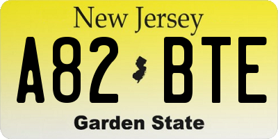 NJ license plate A82BTE