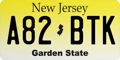 NJ license plate A82BTK