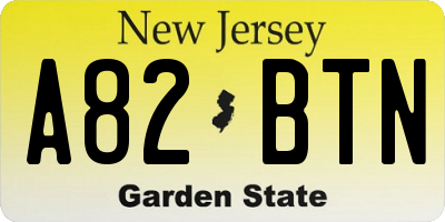 NJ license plate A82BTN