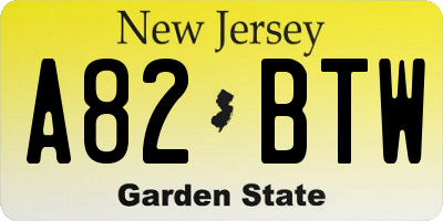NJ license plate A82BTW