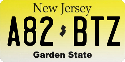 NJ license plate A82BTZ