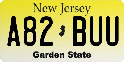 NJ license plate A82BUU