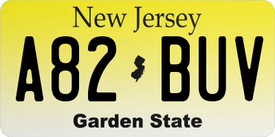NJ license plate A82BUV