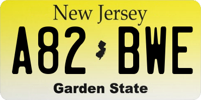 NJ license plate A82BWE