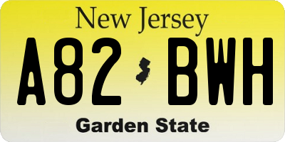NJ license plate A82BWH