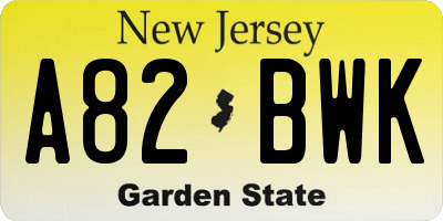 NJ license plate A82BWK
