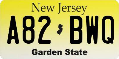 NJ license plate A82BWQ