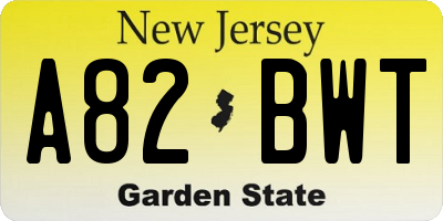 NJ license plate A82BWT