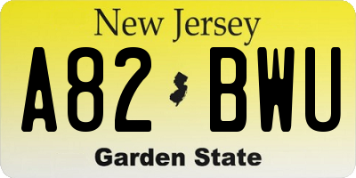 NJ license plate A82BWU