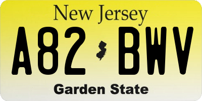 NJ license plate A82BWV