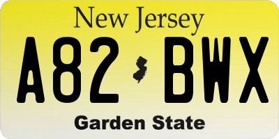 NJ license plate A82BWX