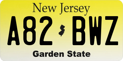 NJ license plate A82BWZ
