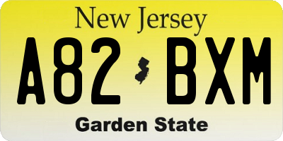 NJ license plate A82BXM