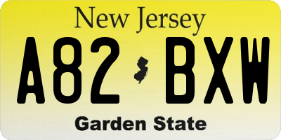 NJ license plate A82BXW