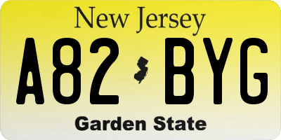 NJ license plate A82BYG