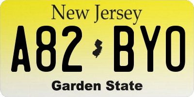 NJ license plate A82BYO