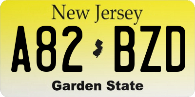 NJ license plate A82BZD