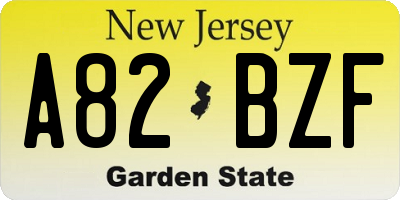 NJ license plate A82BZF