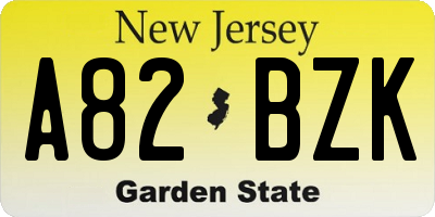 NJ license plate A82BZK