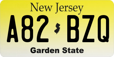 NJ license plate A82BZQ