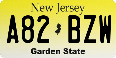 NJ license plate A82BZW