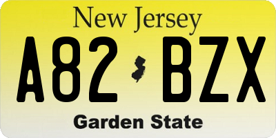 NJ license plate A82BZX
