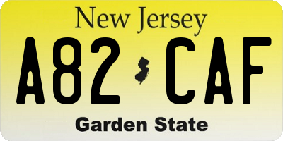 NJ license plate A82CAF