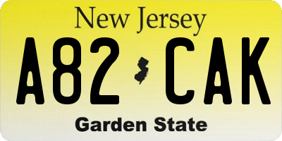 NJ license plate A82CAK
