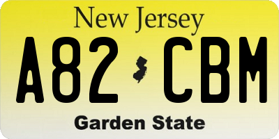NJ license plate A82CBM