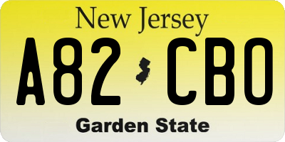 NJ license plate A82CBO
