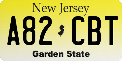 NJ license plate A82CBT