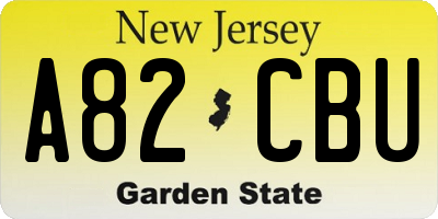 NJ license plate A82CBU