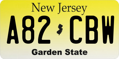 NJ license plate A82CBW