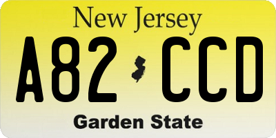 NJ license plate A82CCD