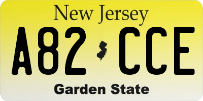 NJ license plate A82CCE