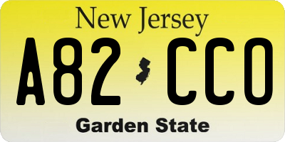 NJ license plate A82CCO