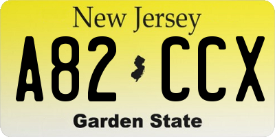 NJ license plate A82CCX