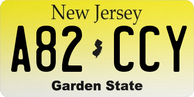 NJ license plate A82CCY
