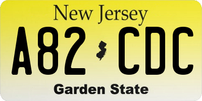 NJ license plate A82CDC