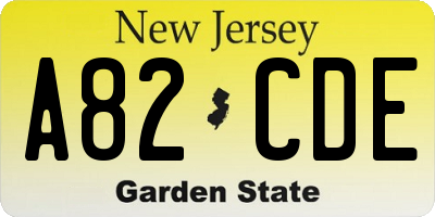 NJ license plate A82CDE