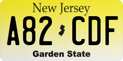 NJ license plate A82CDF