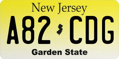 NJ license plate A82CDG