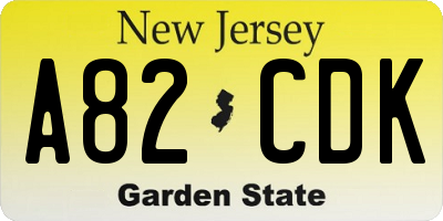 NJ license plate A82CDK