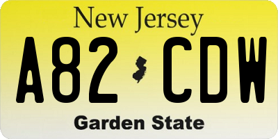 NJ license plate A82CDW